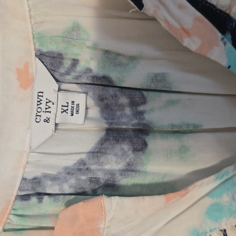 Crown & Ivy Mini Dress‎ V Neck White Multicolor Womens Size XL - Picture 3 of 5